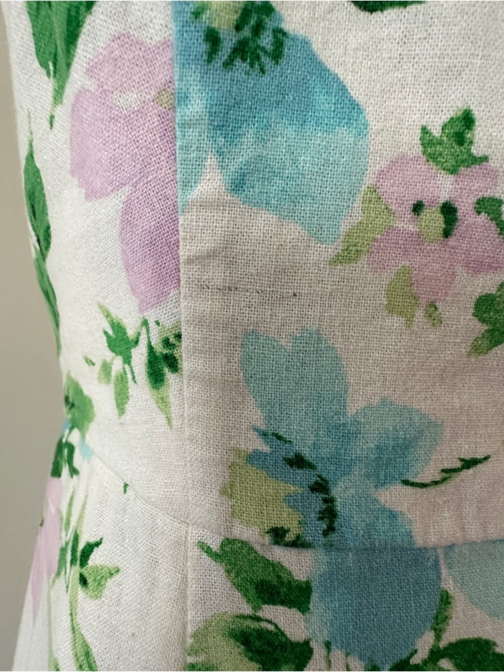 Old Navy Fit & Flare Linen Blend Midi Dress Sz L White Floral Pockets Sundress - Picture 7 of 16